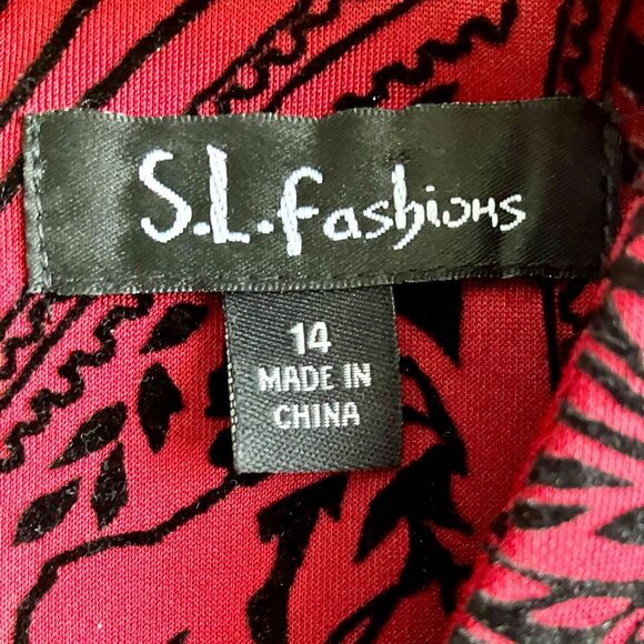 SL Fashions Red and Black Shift Dress with Velvet Texture Women Plus Size 14 - Picture 3 of 7